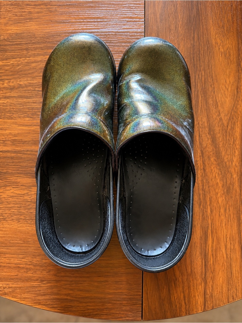 Dansko Women's Iridescent Olive Green Slip-On Clogs